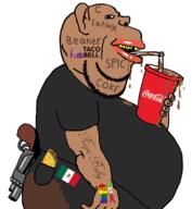 BRIMMIEST_COMMENTS_SECTION☣️☣️☣️_DO_NOT_ENTER☣️☣️☣️ amerimutt arm beaner belly border_hopper brown_skin coca_cola coke cup drinking drinking_straw ear fat flag flag:lgbt_pride_flag flag:mexico froot gender-neutral_language gun hand holding_object jeans latino lips looking_at_you mcdonalds mexico meximutt mutt pocket poop red_shirt revolver side_profile spilled stubble subvariant:impish_amerimutt taco taco_bell text variant:impish_soyak_ears weapon wetback // 700x758 // 183.4KB