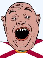 amerimutt black_sclera clothes ear flag flag:florida florida god hair mcdonalds open_mouth red_shirt soyjak state stubble teeth text transparent_background united_states variant:alicia // 418x555 // 26.7KB