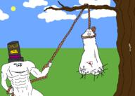 2soyjaks ack barneyfag buff cheese closed_mouth cloud cock dick drawn_background glasses hanging japan lynching nsfw open_mouth penis rope smile soyjak stubble sun testicles text tree variant:bernd variant:impish_soyak_ears // 2100x1500 // 85.6KB