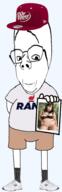 brainful cap clothes distorted dr_pepper full_body glasses hand hat holding_object irl libertarian new_balance nsfw rand_paul shoe short smile soyjak stubble subvariant:rand subvariant:wholesome_soyjak tshirt variant:gapejak // 928x2859 // 1.0MB