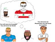 arab beard blue_eyes brown_hair brown_skin buff clothes flag greece green_eyes hat lebanon samaritan subvariant:chudjak_front subvariant:muscular_chud subvariant:unbotheredchud tan_skin thought_bubble variant:bernd variant:chudjak yellow_hair // 2912x2220 // 242.5KB