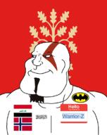 Warrior-Z(user) afghanistan agder arabic_text aryan batman batman_(series) beard blue_eyes buff closed_mouth county flag flag:agder flag:iraq flag:norway flag:taliban goatee god_of_war hair hello_my_name_is_(sticker) iraq kratos norway shahada smile soyjak subvariant:mexiaryan taliban text variant:meximutt video_game // 886x1120 // 112.1KB