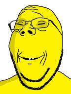 asian glasses ominous shadow small_eyes smile soyjak stubble subvariant:wholesome_soyjak variant:gapejak yellow // 600x800 // 20.1KB