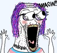 acne balding clothes eyelashes eyes_popping eyeshadow flag:transgender_pride_flag glasses hair hand hands_up lipstick makeup necklace purple_hair soyjak stubble subvariant:waow text tongue tranny variant:soyak waow yellow_teeth // 640x591 // 55.5KB acne balding clothes eyelashes eyes_popping eyeshadow flag:transgender_pride_flag glasses hair hand hands_up lipstick makeup necklace purple_hair soyjak stubble subvariant:waow text tongue tranny variant:soyak waow yellow_teeth // 640x591 // 55.5KB