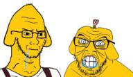 2soyjaks closed_mouth drool glasses hair janny retard small_brain teeth variant:feraljak variant:soyak yellow yellow_skin // 781x453 // 153.6KB