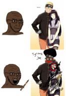 afro anime bbc black_skin blacked concerned crayon forehead_protector frown glasses hyuga_hinata jacket konohagakure_symbol naruto_(series) neutral no_symbol open_mouth queen_of_spades soyjak spade stubble text tyrone uzumaki_naruto variant:soyak whisker_marks // 968x1393 // 969.1KB