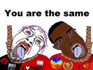 2soyjaks anarchism bloodshot_eyes china communism crying flag:anarcho-communism flag:china flag:transgender_pride_flag glasses hair hanging heart i_heart_nigger i_love infrared joseph_stalin mustache purple_hair rope soyjak stubble subvariant:chudjak_front suicide tankie text tongue variant:bernd variant:chudjak vaush you're_the_same // 841x634 // 241.7KB