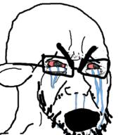 animal bloodshot_eyes crying ear glasses open_mouth sheep soyjak stubble thick_eyebrows variant:cryboy_soyjak // 932x1020 // 458.2KB
