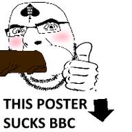 arrow bbc blowjob blush glasses hand meta:pornographic_content negro nsfw penis queen_of_spades soyjak stubble tattoo text thumbs_up variant:cobson // 200x200 // 13.6KB