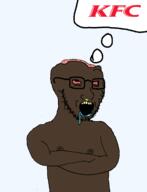 black_skin brain brainlet brown_skin chud_(boorufag) chud_(soybooru) crossed_arms glasses i_meant_to_upload_on_this_account_jannies kfc no_brain nose retarded shitskin smug stubble variant:soyak white_background // 1288x1684 // 65.0KB
