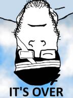 bandage closed_eyes closed_mouth cloud falling hair its_over omori subvariant:neutralplier sunny_(omori) text variant:markiplier_soyjak // 600x800 // 137.4KB