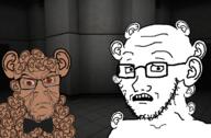 2soyjaks SCP-1048 SCP-1048-A angry bald big_ears bloodshot_eyes bowtie brown_eyes closed_mouth concerned dark deformed door ear frown glasses hallway imminent_death looking_at_viewer looking_at_you multiple_ears ominous open_mouth red_eyes scared scary scp_-_containment_breach scp_foundation soyjak stubble subvariant:soyak_(concerned) teddy_bear teeth variant:feraljak variant:soyak video_game worried // 1415x928 // 618.0KB