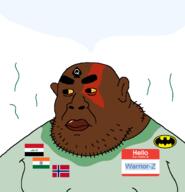 Warrior-Z(user) brown_skin flag:india flag:iraq flag:norway green_shirt hello_my_name_is_(sticker) looking_to_the_left queen_of_spades shitskin stinky subvariant:incel_chudjak sweating variant:chudjak variant:meximutt white_background yellow_sclera // 1152x1198 // 66.3KB