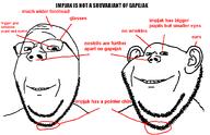 beard forehead_wrinkles glasses label line nose note red_text smile spot_the_difference stubble subvariant:wholesome_soyjak teeth text variant:gapejak variant:impish_soyak_ears // 1462x948 // 57.5KB