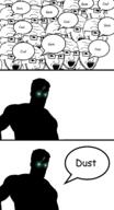 black_skin coal comic dust gem gigachad glasses glowing glowing_eyes green_eyes multiple_soyjaks nas:gigachad open_mouth soyjak speech_bubble stubble swarm thougher variant:soyak // 1142x2100 // 569.3KB