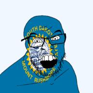 1889 angry flag flag:south_dakota glasses hair looking_at_you mount_rushmore mustache open_mouth south_dakota soyjak state stubble teeth text transparent_background united_states variant:feraljak // 1500x1500 // 359.1KB