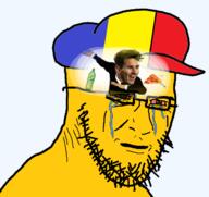 animated bloodshot_eyes cap clothes country crying flag glasses hat lionel_messi pizza romania soyjak sprite stubble subvariant:soyak_front variant:soyak yellow_skin // 638x601 // 72.7KB