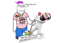blue_pants flag flag:lgbt_pride_flag flag:palestine glasses happy_merchant pink_shirt purple_hair smile stubble subvariant:wholesome_soyjak teeth text variant:gapejak // 800x600 // 59.8KB