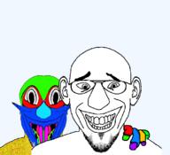 2soyjaks colorful deformed ear glasses grin hand open_mouth sex soyjak stubble variant:susjak // 680x620 // 28.8KB