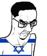 angry arm closed_mouth clothes country flag glasses hair israel soyjak subvariant:chudjak_seething tshirt variant:chudjak // 899x1078 // 142.8KB