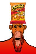 cheetos cheetos_puffs ear flavorjak food foodjak glasses gradient oh_my_god_she_is_so_attractive open_mouth orange_skin red_skin sour sourjak stubble text variant:markiplier_soyjak yellow_skin // 886x1327 // 421.6KB