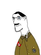 adolf_hitler closed_mouth ear flag:nazi_germany glasses iron_cross jacket looking_at_you mustache nazism smile soyjak stubble swastika variant:smilejak // 480x639 // 8.0KB