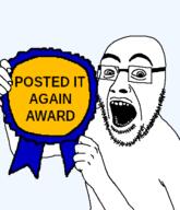 award glasses holding_award holding_object open_mouth soyjak stubble subvariant:jew_lover template variant:cobson // 430x500 // 13.0KB