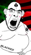 arm bbc blacked blush ear earring fat glasses gynaecomastia hand nose_piercing nsfw open_mouth penis queen_of_spades soyjak stubble tattoo variant:cobson // 863x1519 // 163.2KB