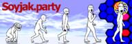 banner evolution homo_sapien human lawnmower_man_soy monkey open_mouth primate sky sonnenrad soyjak_party trollface variant:chudjak variant:cobson variant:soyak variant:wojak wojak // 1200x400 // 325.3KB