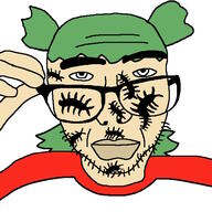 4chan 666 anime bug centipede closed_mouth clothes get glasses green_hair hair hand holding_object insects looking_at_you millipede soyjak stubble tripes tshirt variant:sobot yotsoyba // 548x548 // 97.6KB