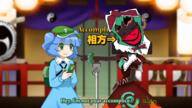 ack anime bloodshot_eyes blue_hair bowtie crying distorted full_body green_eyes green_hair holding_object japanese_text jartycuck kagiyama_hina kawashiro_nitori nigger pointing rope slopjak subvariant:chudjak_front subvariant:jartycuck suicide text touhou touhounigger variant:chudjak video_game // 1280x720 // 1.3MB