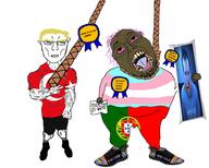 2soyjaks a10_eyes ack arm aryan award badge black_skin blond bloodshot_eyes brenton_tarrant brown_troonjak dna_test flag:portugal full_body glasses leg mutt_lips nigger nigger_faggot nike open_mouth portugal rope shitskin shoe soyjak stubble subhuman subvariant:boat_rammer subvariant:chudjak_front subvariant:unbotheredchud tongue torso tranny variant:bernd variant:chudjak // 5000x4005 // 9.0MB