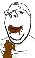 arm coprophagia eating glasses hand holding_object holding_poop poop scat smile soyjak stinky stubble subvariant:wholesome_soyjak variant:gapejak // 600x1000 // 106.3KB