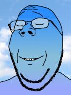 calm closed_eyes glasses irl_background sky smile soyjak stubble subvariant:wholesome_soyjak variant:gapejak // 600x800 // 209.6KB