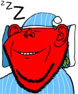 admin animated bed broot broot_(user) clothes hat leaf leaves pajamas pillow red_skin sleeping soyjak_blog stubble variant:impish_soyak_ears zzz // 666x800 // 4.2MB