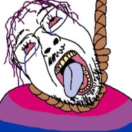 ACK! ack aware_scale beard bloodshot_eyes crying flag:bisexual_pride_flag hanging moustache mouth_open purple_hair variant:bernd // 250x250 // 1.4MB
