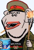 amerimutt arm belarus black_sclera black_shirt canned_food clothes coat communism ear flag:belarus hammer_and_sickle hand hat hat_ornament holding_object jacket lips military military_hat military_jacket military_uniform mutt onion open_mouth peaked_cap rake soviet_army_uniform soviet_union soyjak star star_(symbol) star_hat_ornament stubble subvariant:impish_amerimutt transparent_background variant:impish_soyak_ears wheat white_skin // 598x883 // 280.5KB