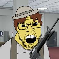 alexi_tarasov assault_rifle background blood_debt_(roblox) brown_hair clothes glasses gun hair hat office roblox shooter stubble variant:feraljak // 1500x1500 // 812.0KB