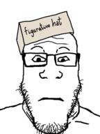closed_mouth clothes figurative figurative_hat glasses hat neutral serious_hat soyjak stubble subvariant:neutralplier text variant:markiplier_soyjak // 480x640 // 121.0KB