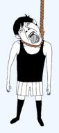 ack black_and_white bloodshot_eyes clothes crying dead ear full_body hair hanging jacket omori open_mouth rope shorts sock soyjak suicide sunny_(omori) tongue tranny variant:bernd video_game // 1197x2709 // 52.4KB