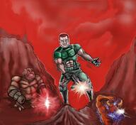 DOOM_(game) armor artist:romanian_schizo bandage blood blue_blood buff demon doom_2 doom_guy fat firearm gore gun italy_vs_mexico laser marine mountain red_skin red_sky satoko_houjou_fan subvariant:muscular_chud variant:chudjak variant:meximutt wound // 1096x1007 // 1.4MB