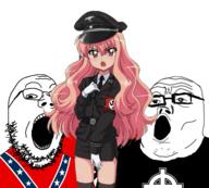 3soyjaks anime arm celtic_cross clothes confederate female flag glasses glove hand long_hair louise nazism open_mouth politics racism soyjak soyjak_trio star stretched_mouth stubble swastika variant:gapejak variant:markiplier_soyjak variant:tony_soprano_soyjak white_supremacist zero_no_tsukaima // 957x861 // 411.6KB