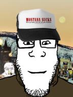 2soyjaks baseball_cap city closed_mouth clothes drugged drugs evening glasses happy hat methamphetamine montana moon open_mouth smile soyjak stubble town united_states variant:feraljak variant:markiplier_soyjak // 600x800 // 355.8KB