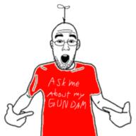 anime clothes glasses gundam mecha open_mouth soyjak stubble text variant:shirtjak // 299x299 // 46.2KB
