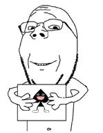 closed_mouth glasses hand happy holding_object queen_of_spades smile spadey subvariant:wholesome_soyjak variant:gapejak // 800x1034 // 74.7KB