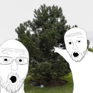 100_gecs 2soyjaks arm glasses hand open_mouth pointing soyjak stubble tree variant:two_pointing_soyjaks // 934x933 // 1015.2KB