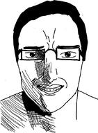 agni_face closed_mouth fire_punch glasses grin hair redraw soyjak subvariant:chudjak_front variant:chudjak // 782x1063 // 55.3KB