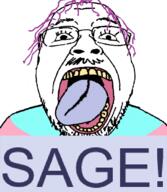 distorted flag glasses hair open_mouth pink_hair purple_hair sage soyjak stubble text tranny variant:bernd // 434x500 // 136.4KB