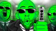 3soyjaks artist:doddermod asylum central_intelligence_agency clothes ear glasses glowie glowing green_skin men_in_black necktie neuralizer open_mouth padded_cell radioactive scared soyjak stubble subvariant:soyak_(concerned) suit sunglasses variant:a24_slowburn_soyjak variant:nojak variant:soyak // 1920x1080 // 1.8MB