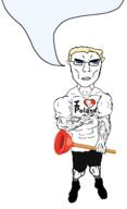 arm aryan blue_eyes blue_hair closed_mouth clothes full_body glasses hair hand heart holding_object holding_plunger i_love plunger poland soyjak subvariant:unbotheredchud toilet variant:chudjak vein yellow_hair // 981x1608 // 154.7KB